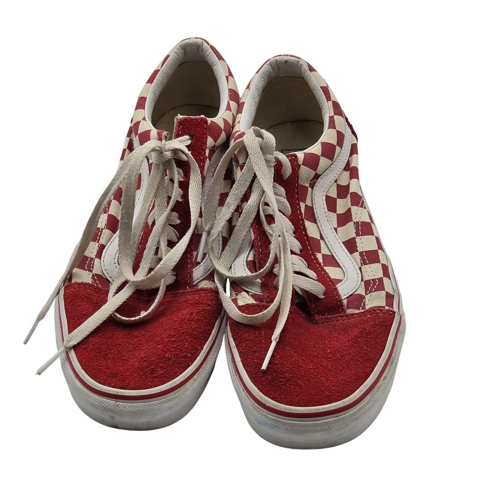 Vans Old Skool Shoes Mens Size 9 Red Checkered Canvas Low Top Skate Sneakers